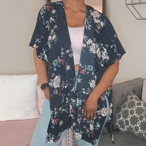 Floral Navy Kimono Style Top